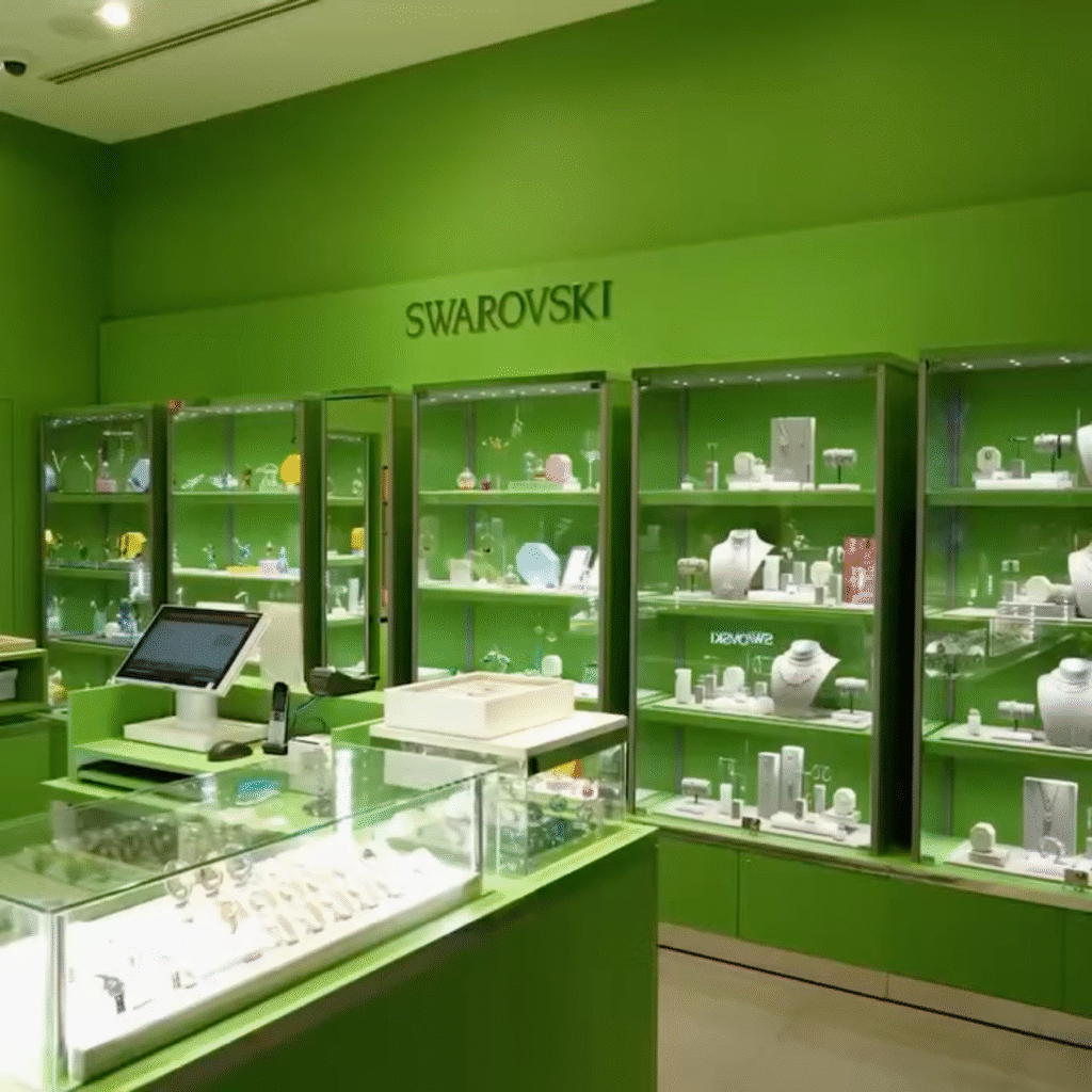 The Brand Swarovski make a branch full renovation with green vinyl wrap by Wrapstyle Home
